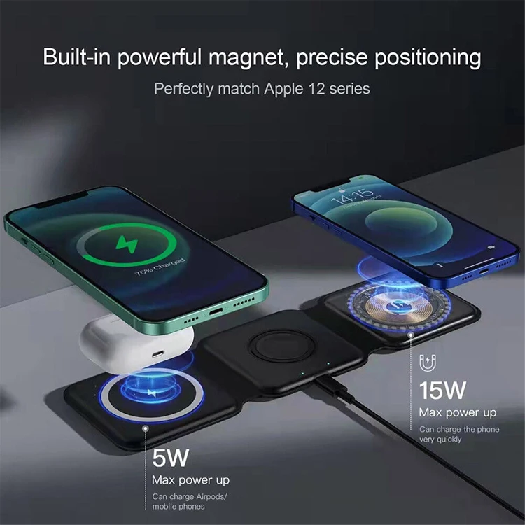 3 in 1 Wireless Charger Magnetic Foldable Charging Station Travel Charger for iphone Charger Power Adapter Caricatore Senza Fili