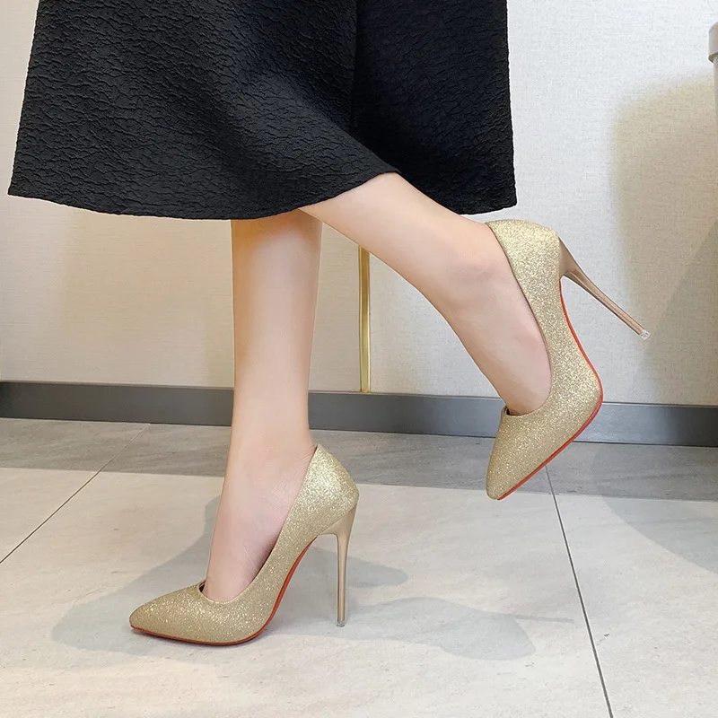 New Bride Wedding Shoe Sequin Dress Thin Summer Red Rubber Bottom Women  Shoes Sexy Classy Pointed Toe Red Sole Super High Pumps| Alibaba.com