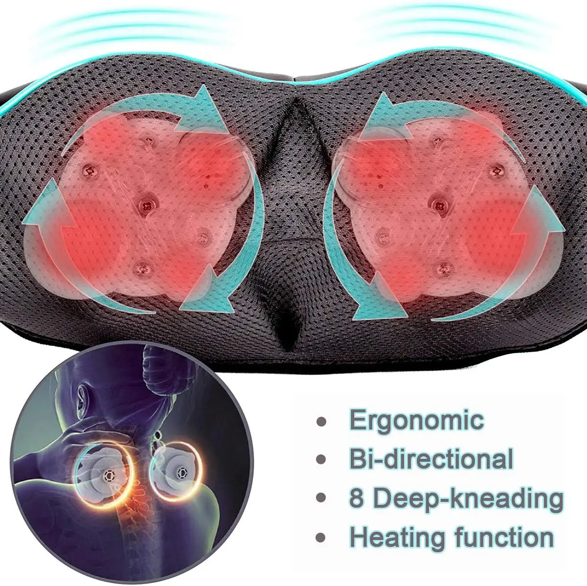 High Quality Neck Shoulder Massager with Heat Deep Tissue Kneading Body Muscle Pain Relief Shiatsu Massage for Whole Body