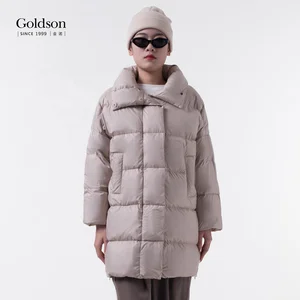 Women's Casual Loose Mandarin Collar Goose Down Jacket 800 Filling Power Waterproof Windproof Nylon Lining Logo Winter Coat