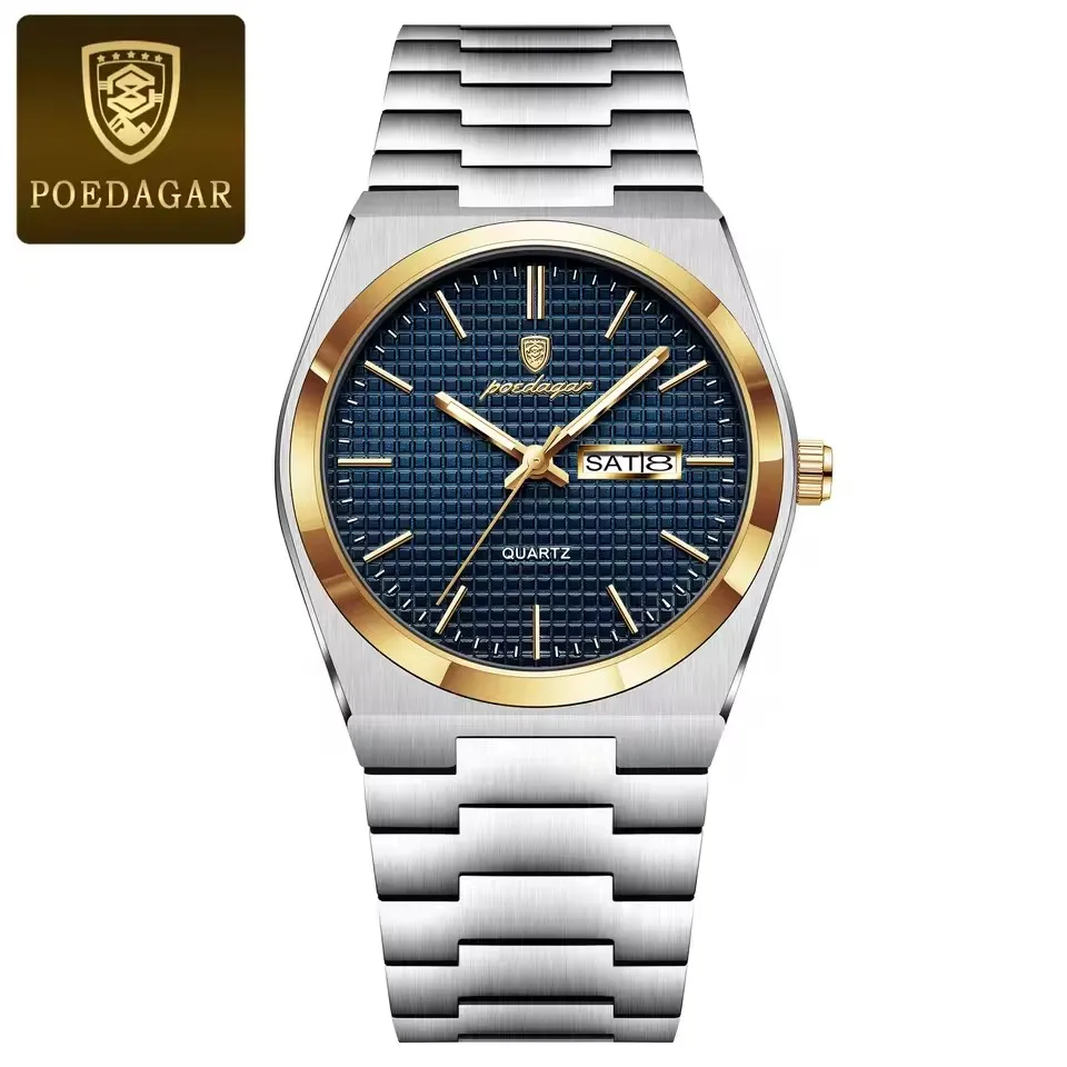 POEDAGAR Men's Stainless Steel Quartz Watches 821 Luxury Fashionable Wristwatch Waterpro aperçu 8