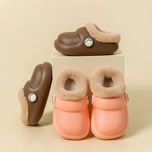 Warm and Waterproof Indoor-Outdoor Home for Slippers for Kids Cute Winter Plush Baby Shoes with Fur Design Cotton Material