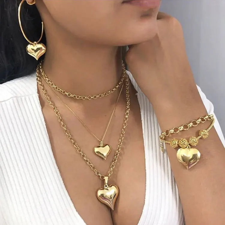 SC Fashion Heart Charm Jewelry Set Personalized Gold Plated