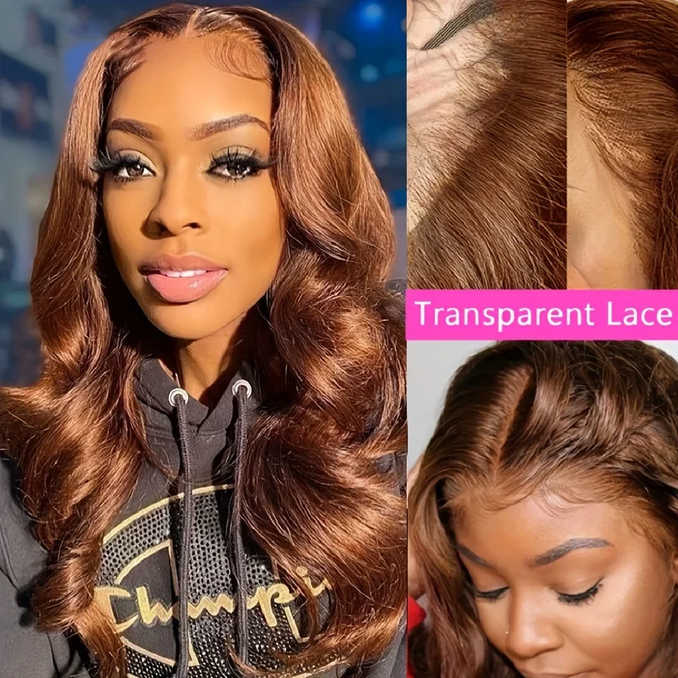 Body Wave Echthaar Lace Front Perücke Dunkelbraun Transparent_voghion.com