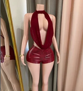 Viviblook J25RP138 Women 2026 Summer Jumpsuit Shorts Swinging Neck Hanging Back Strap Tight One Piece Romper