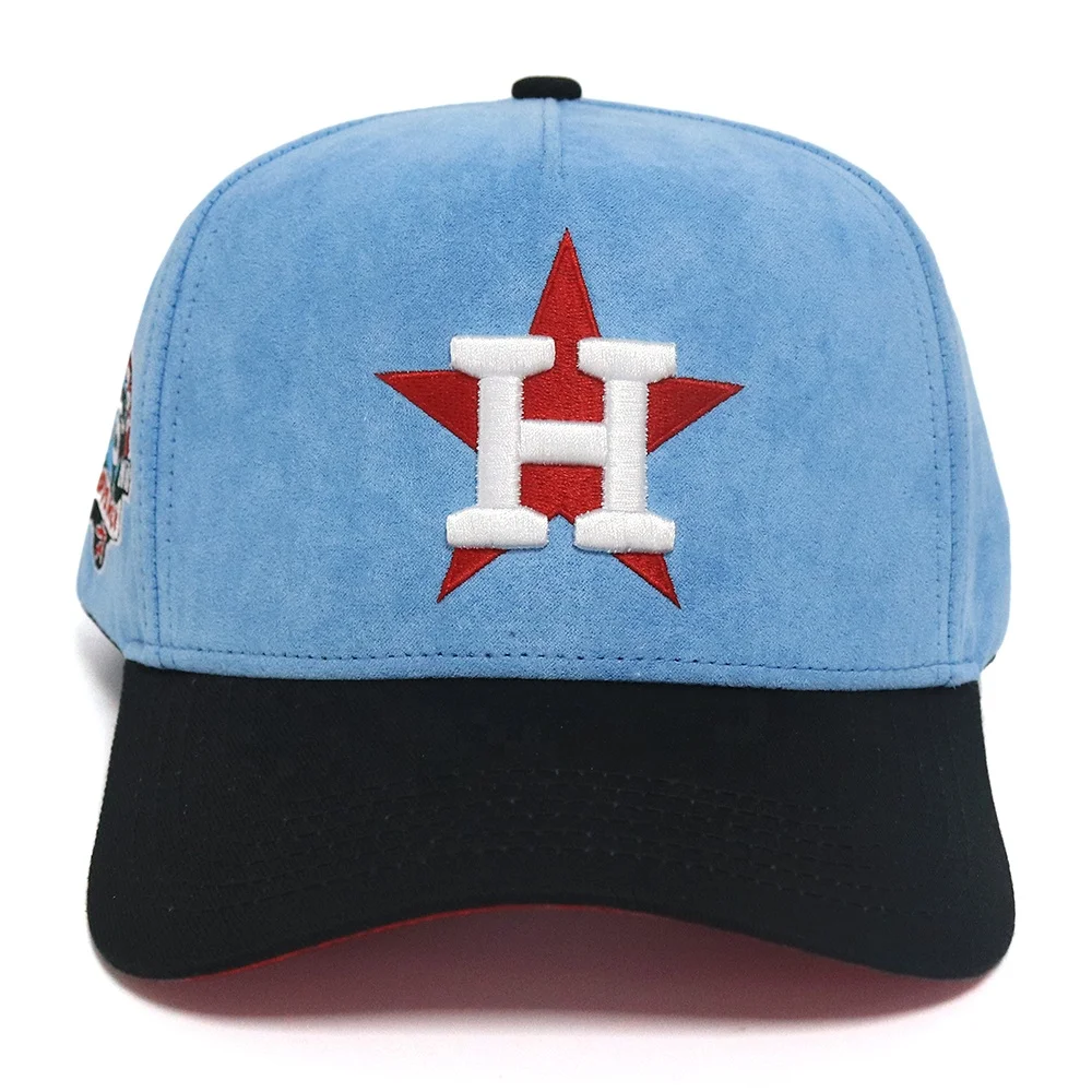 2022 Hot Hat Design 5 Panel Suede Blue And Black Baseball Caps With ...