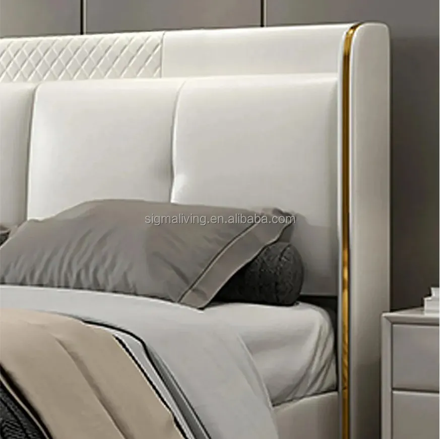 leather upholstered headboard wood slats king size white wingback bed