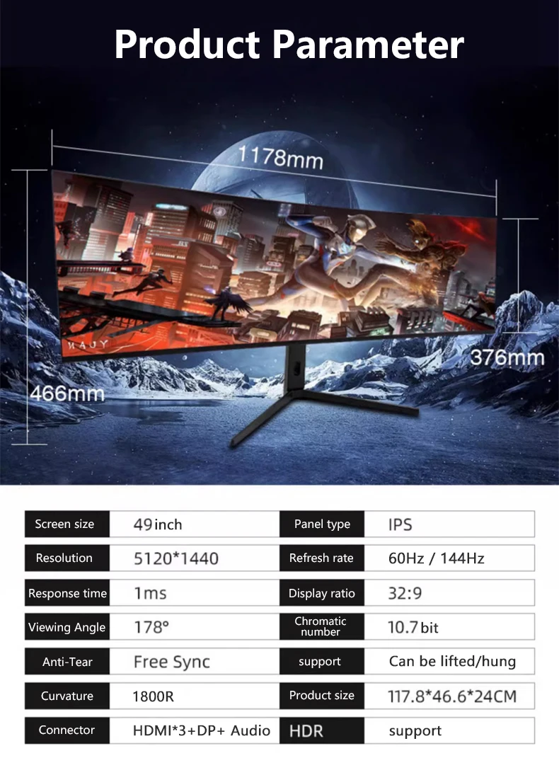 2024 New Arrival High Resolution 5k Monitor 49 Inch Monitor Curved 