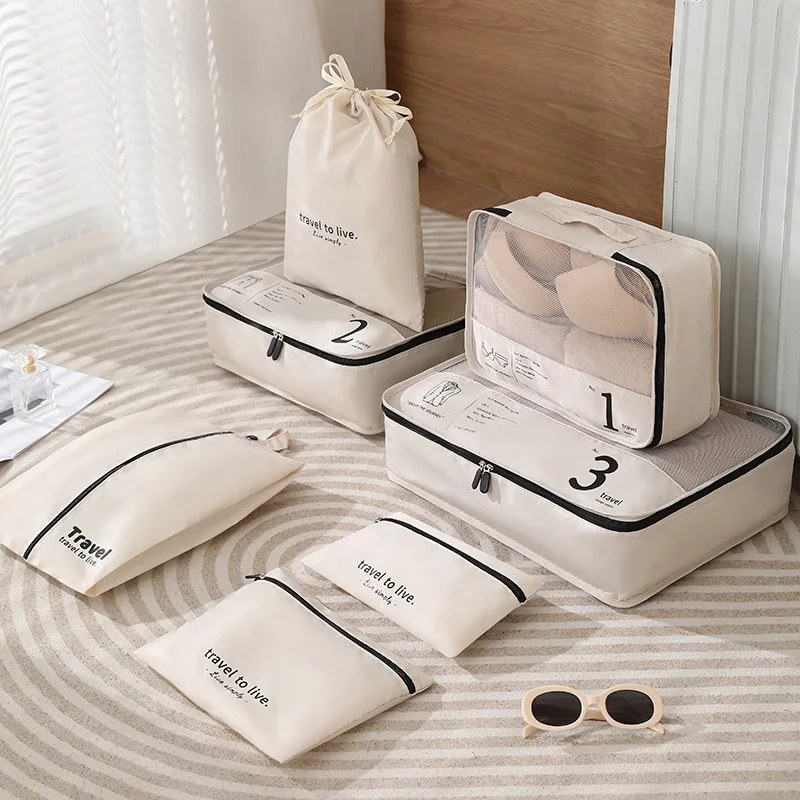 Custom Compression Packing Cube Set of 7pcs Travel Organizer Bag Suitcase Packing for Clothes Underwear Cosmetic Travel Bag