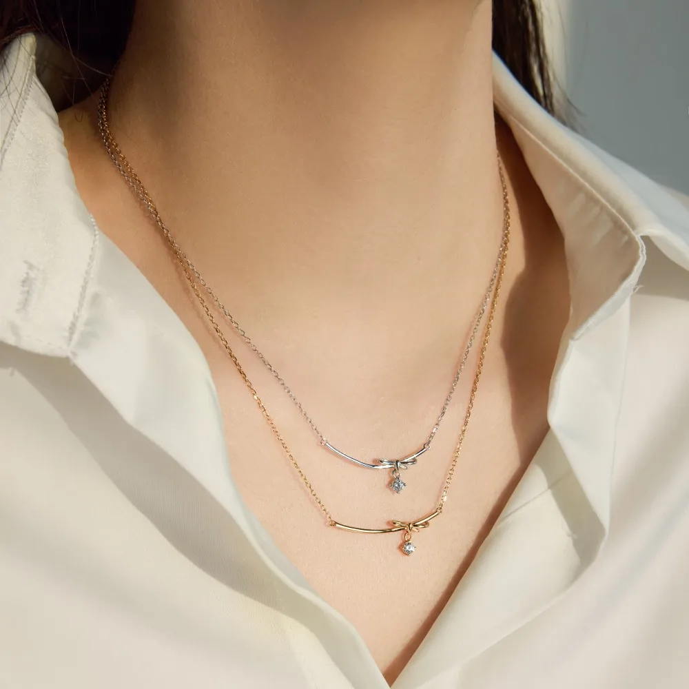 KAKODIY Simple Design Elegant Jewelry 925 Sterling Silver Chain Geometric Line Bar Bow 5A Zirconia Pendant Necklace detail 2