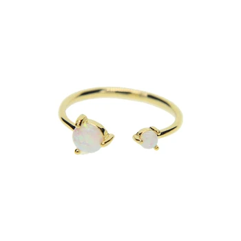 Classic design thin band women girl design two white opal stone high quality wholesale open ring