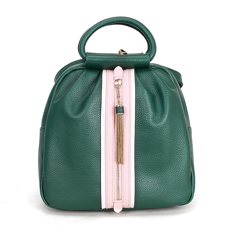 dark green leather backpack