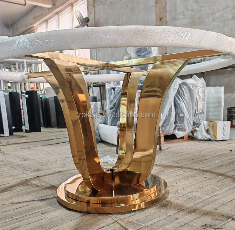 Luxury Round Dining Table Gold Stainless Steel Base Dinner Table With ...