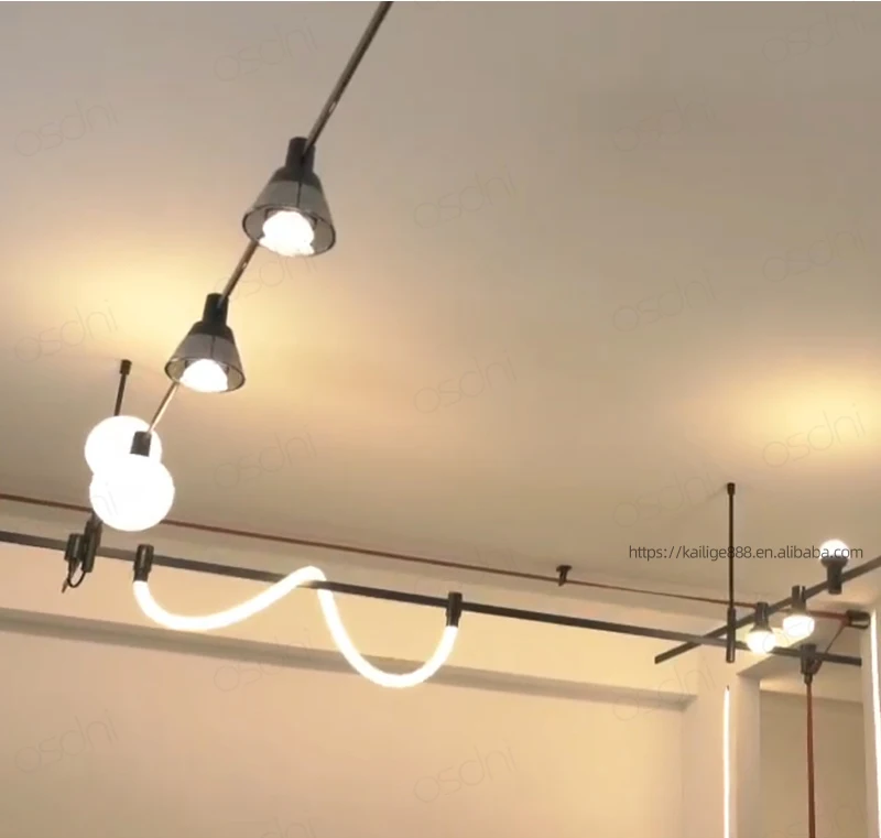 现代表面曲线线性柔性发光二极管轨道灯圆形智能涂鸦紫蜂无线轨道Diy Dc48V装饰吊灯