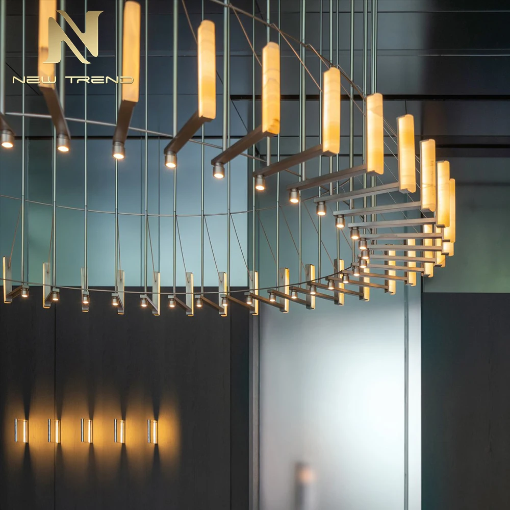 CPL-490Bespoke Modern alabaster Pendant Light Custom Onyx Chandelier for Hotel Banquet Hall Luxury Lobbies