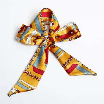 Colorful Fashion Muslims Neck Scarfs 90*4Cm Satin Polyester Chian Print Bag Belt Head Band Small Scarves for Women