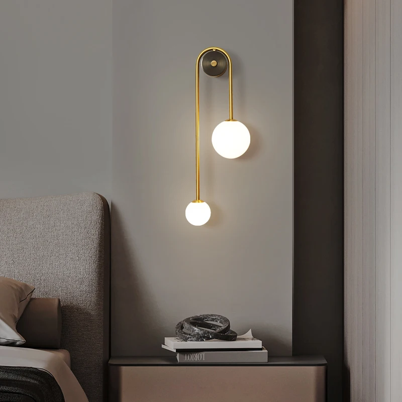 Modern LED 3 Colors Creative Gold Vintage Glass Sconce Light for Decor Home Bedroom Bedside Brass Wall Lamp