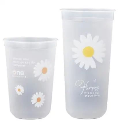 U shaped cup with lid PET PP 12 16 24oz cold juice dessert custom printed clear boba bubble milk tea disposable plastic cup details