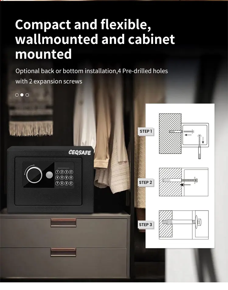 CEQSAFE High Quality Mini Safe Box for Money Home Deposit Security Smart Cash Mini Small Safe Box details