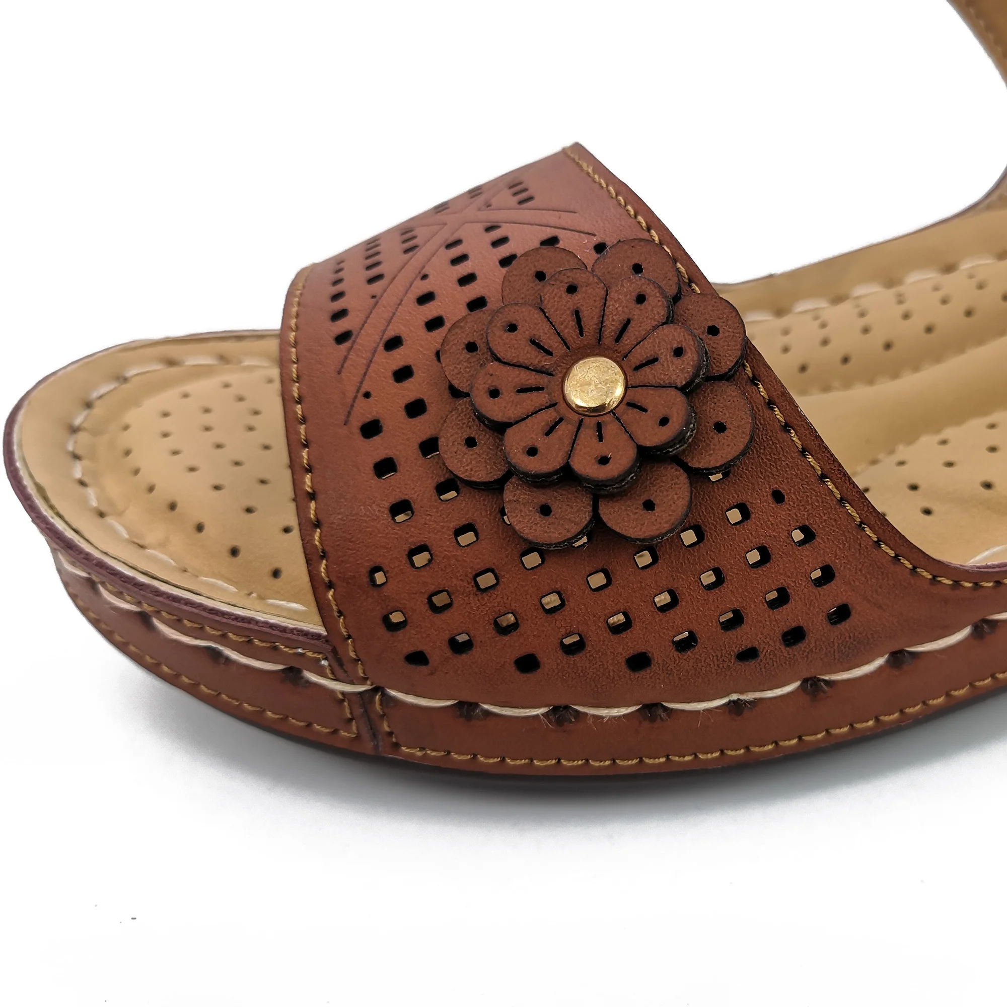 new wedge high heel black PU fancy women slides sandals shoes