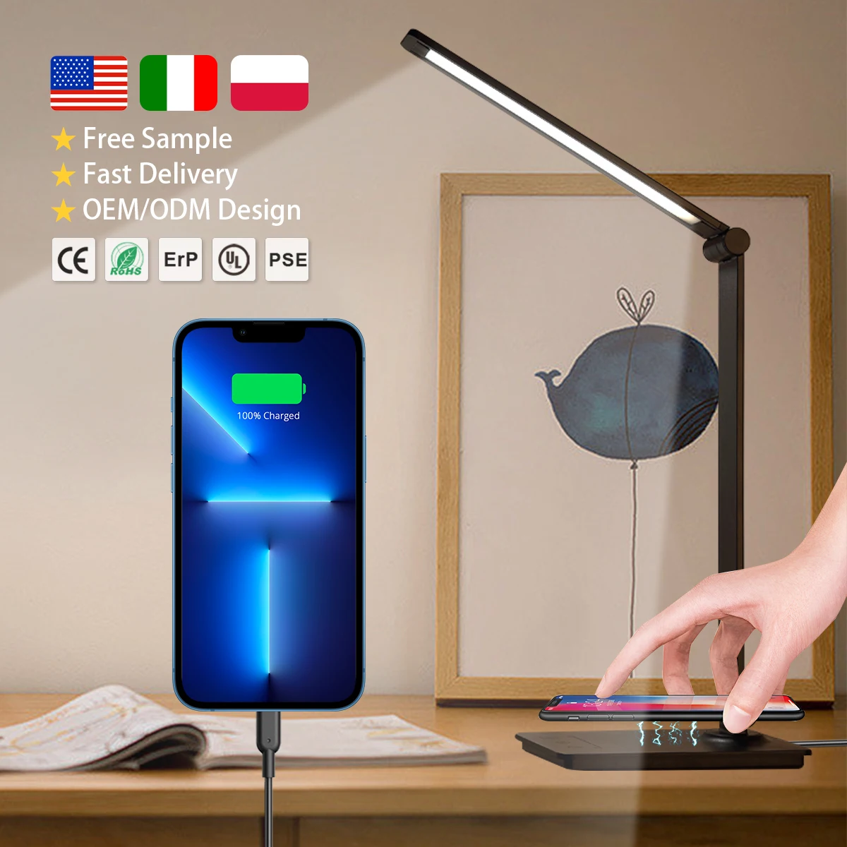 Hot Selling LED Desk Lamp Charging Adjustable Night Light Wireless