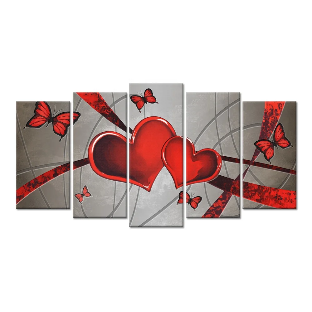 5 Piece Love Heart Canvas Print Painting Art Wall Hanging Decor Unframed 