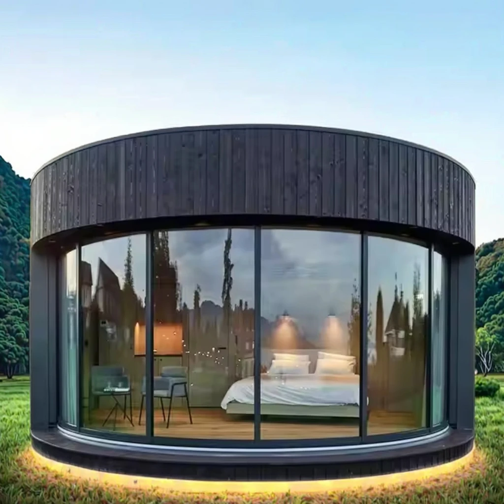 EU Prefabricated Container House Rounded Steel Design with Bedroom Bathroom Kitchen for Residential or Hotel Use for Couples