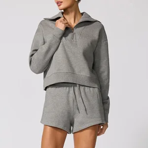 High Quality New Activewear Sports Outfit 1pc Women Half Zipper Blank Thick Pullover Workout Printed Solid Vintage Sweatshirt