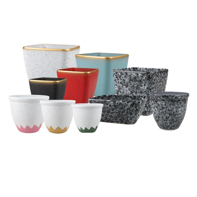 Factory Wholesale Cheap Creative Resin Brush Painted Yellow Round Flowerpot Bonsai Window Garden Ornaments Flower Pots White