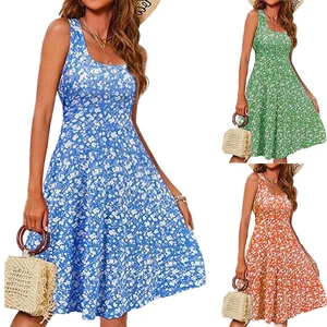 2025 Women's New Fashion Style Casual Sexy Sleeveless Strap Floral Pocket Dress