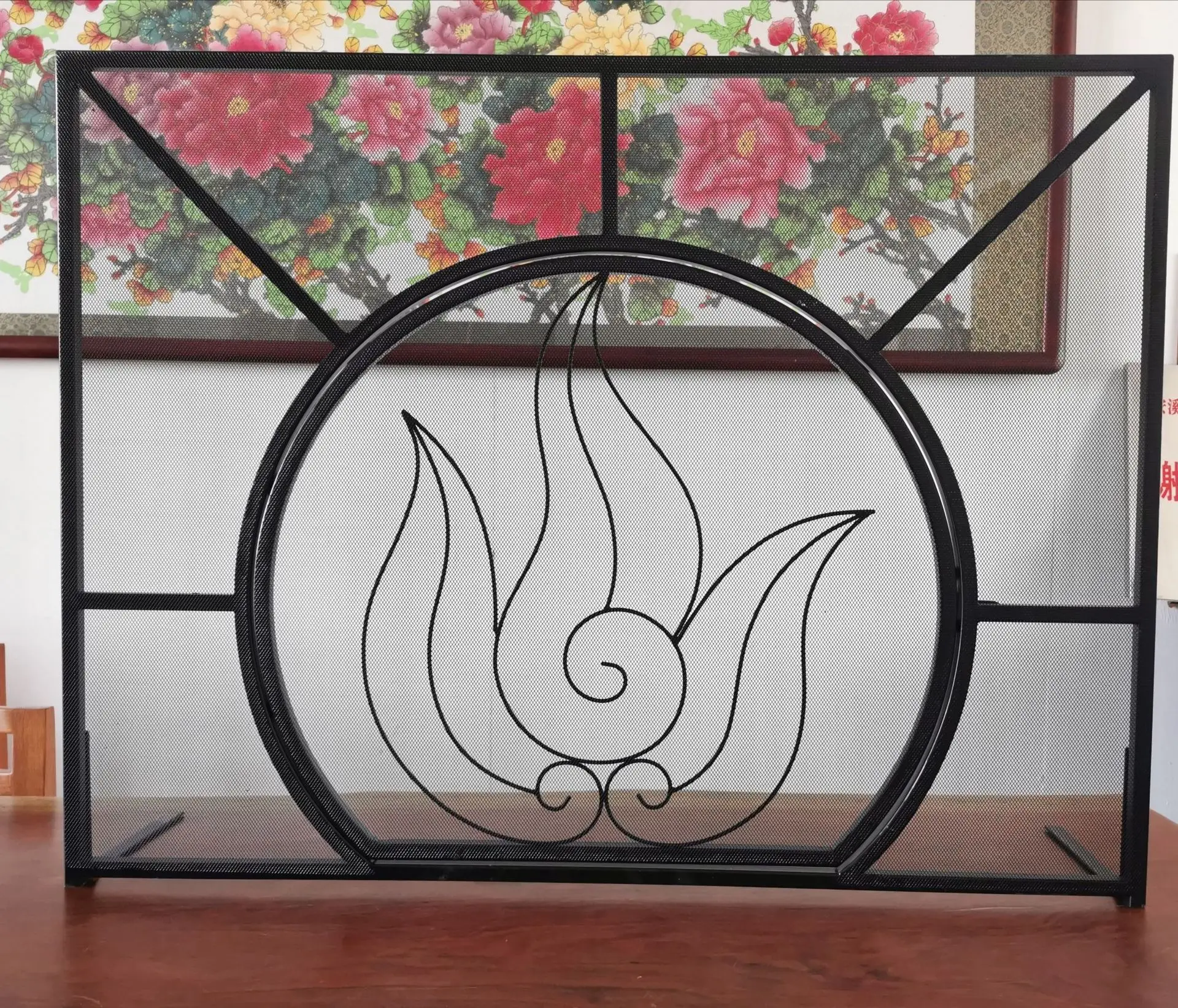 Home Decorative Indoor Fireplace Screen 3 Panel Wrought Iron Large Fireplace Screen Metal Decorative Mesh Cover