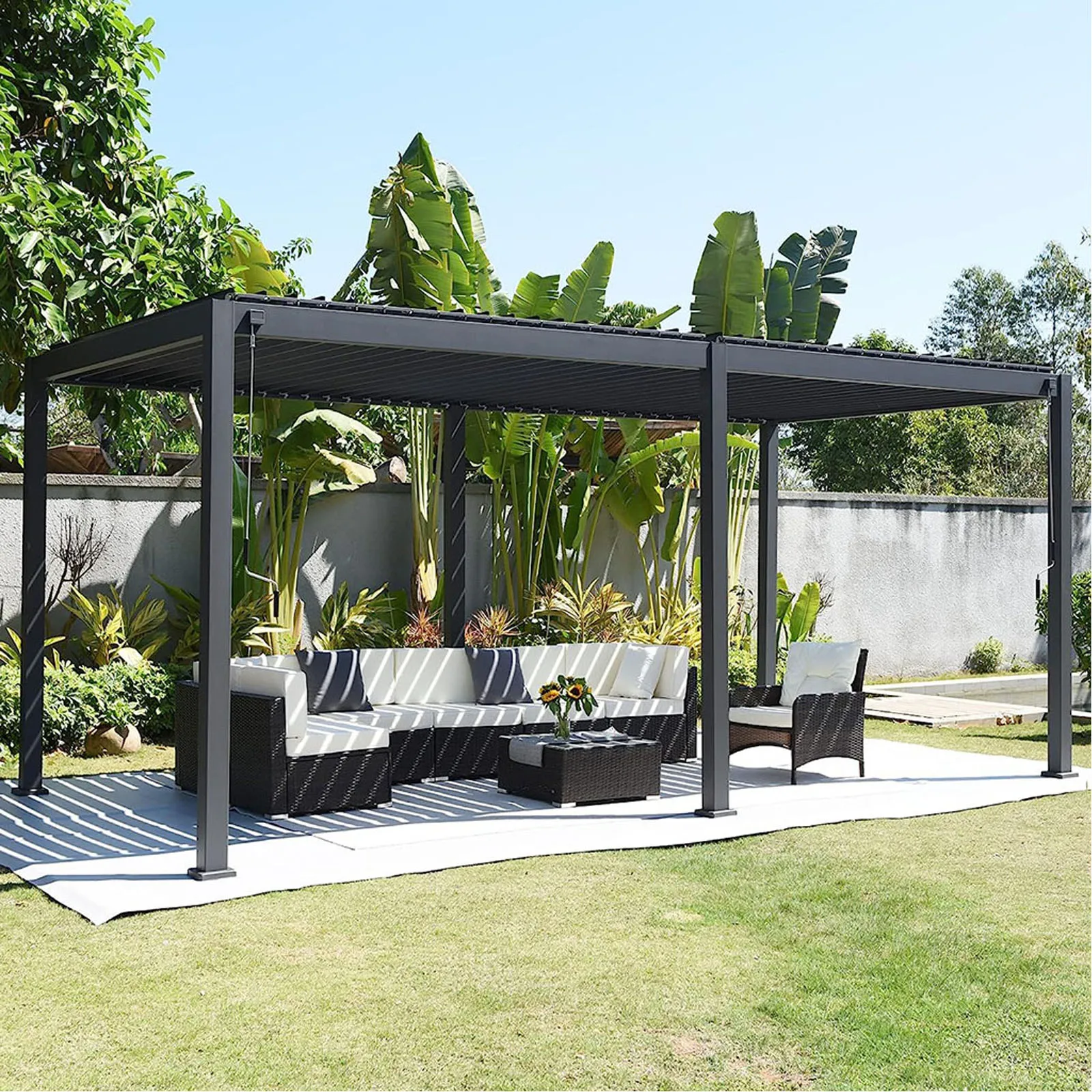 Outdoor Louvered Pergola Adjustable Metal Roof Hardtop Gazebo For ...