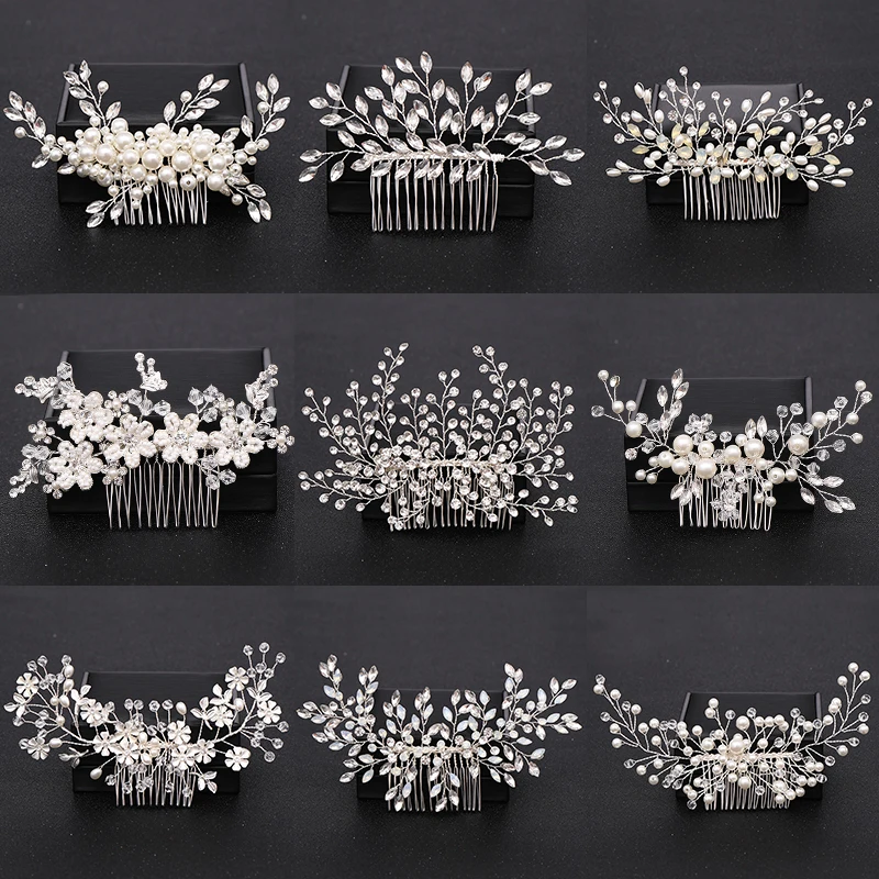 Bridal Wedding Jewelry Crystal Rhinestone Pearl Duo Flowers Hair Comb Silver #98 