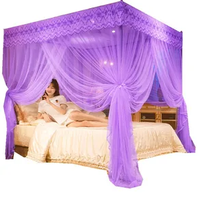 2026 Hot Sale Princess Style Beautiful Lace Canopy Mesh Indoor Home Decoration Net  Bed Square Shape Mosquito Net
