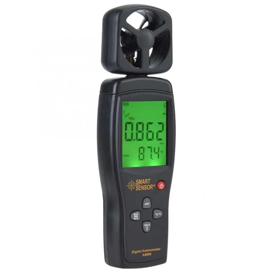 Mootea SMART SENSOR AS806 Portable Digital Anemometer 0-45m/s Wind Speed Temperature Air Flow Tester With Bag 
