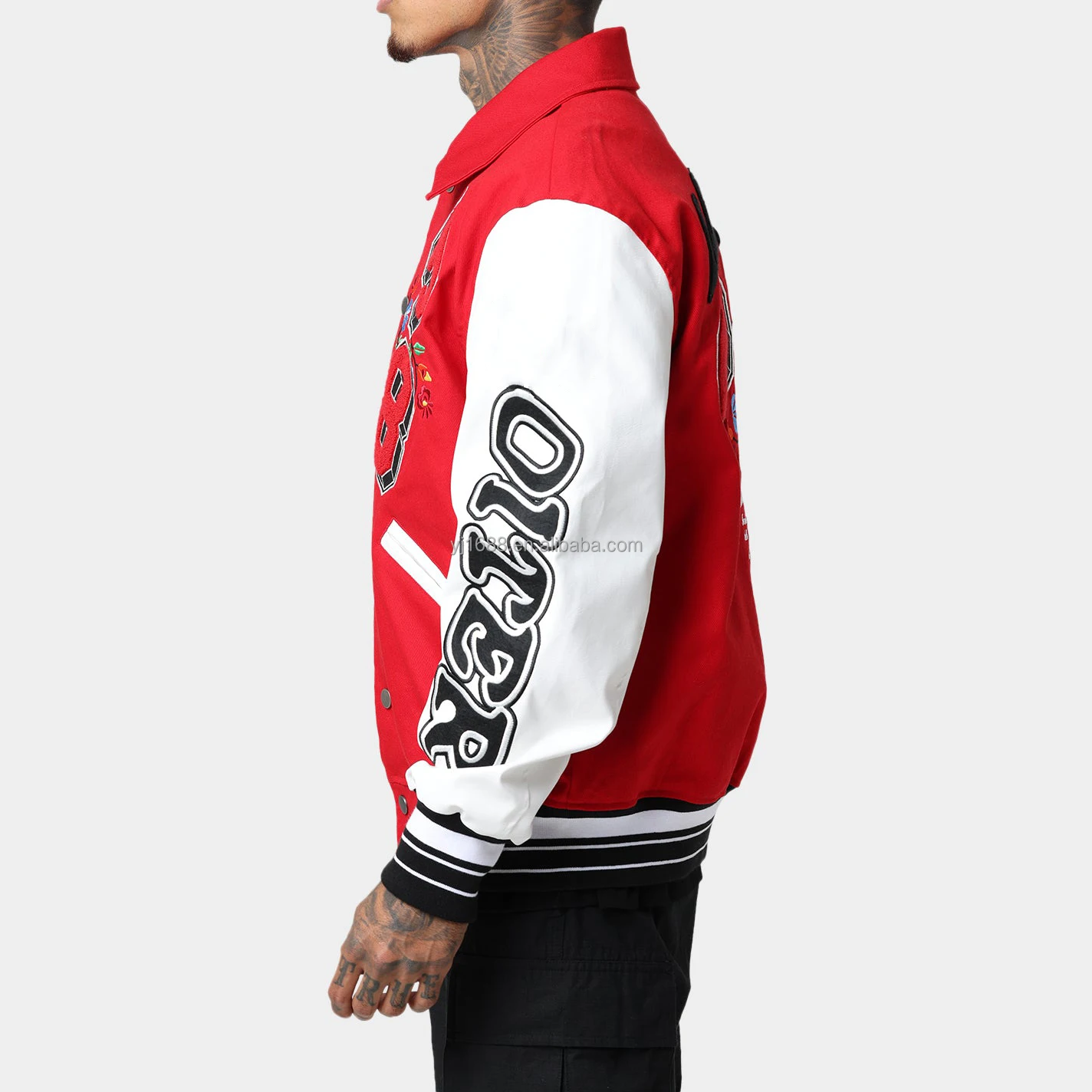 Custom Chenille Patch Embroidery Letterman Jacket 100% Wool Vintage Red ...