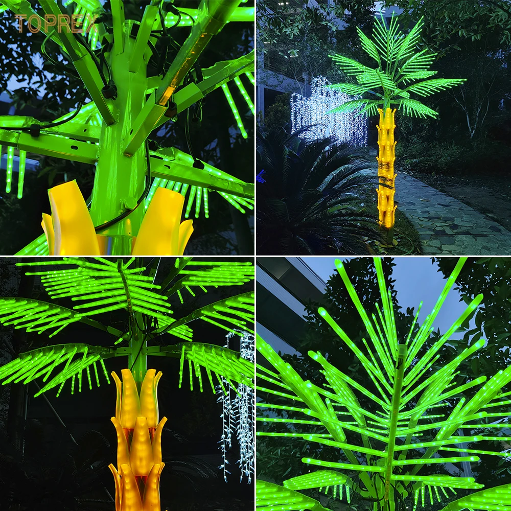 Palma illuminata a energia solare per patio esterno, 1,8 m, 3 tronchi decorazione natalizia per esterni, luci LED per bar, casa, feste, cortile, piscina, portico, ponte tropicale