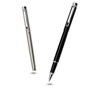 Business Gift High Class Silver Stainless Steel Pen Gentleman Vip Seal Ink Name Stamp Pen with Custom Logo