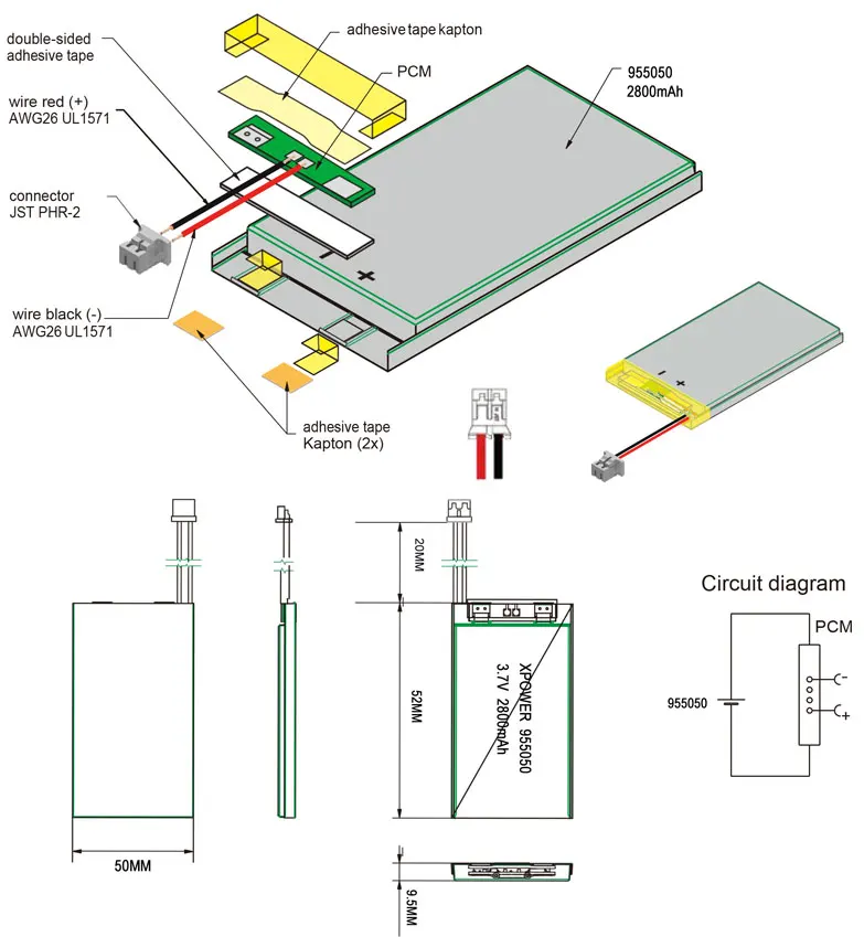 300 Times  >80 % kapacitet forbliver lille Sælg lithiumpolymerbatteri 3,7v2800mah detaljer