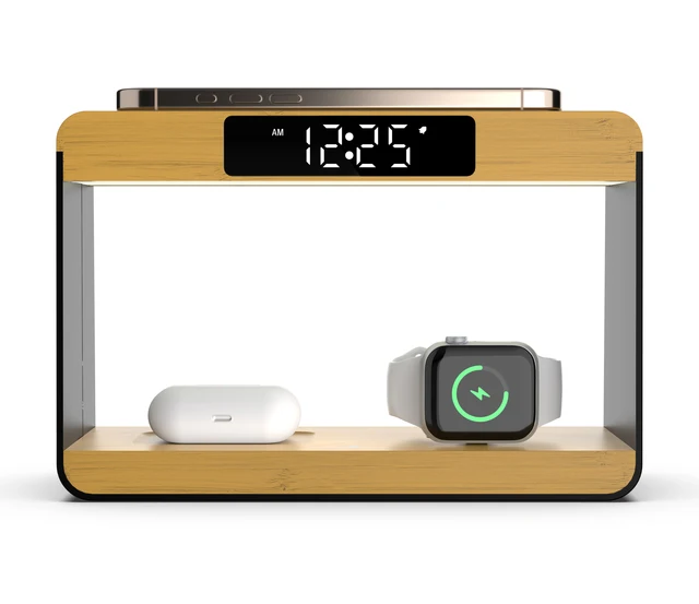 Popular New Product 5 in 1 Bamboo Wood Desk Organizer Wireless Charging Dock Station Mobile Phone Holder Electronics hot seller