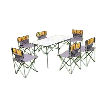 Portable 7-Piece Modern Aluminum Outdoor Camping Furniture Set Metal Folding Table Chair for Beach BBQ Leisure School Warehouse