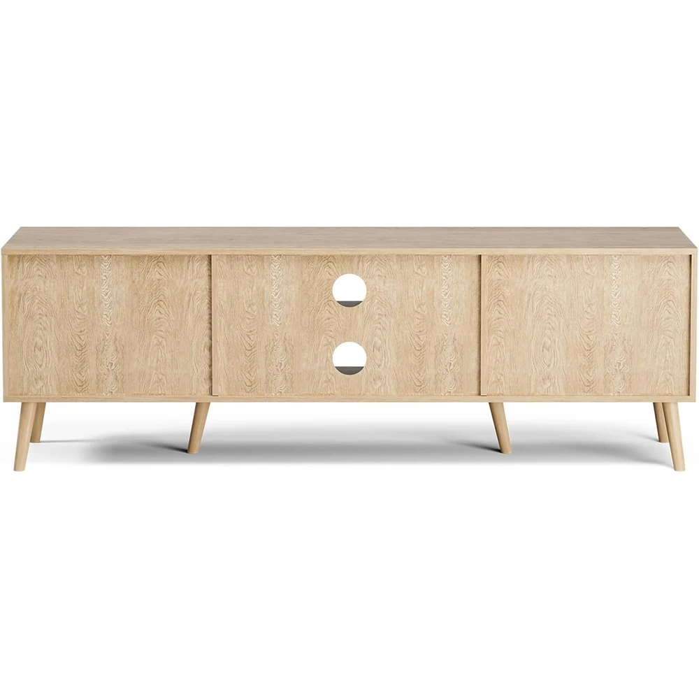 Modern Media Console for TVs up to 65'' Entertainment Center with Rattan Door 2 MDF Cabinets for Living Room Bedroom supplier