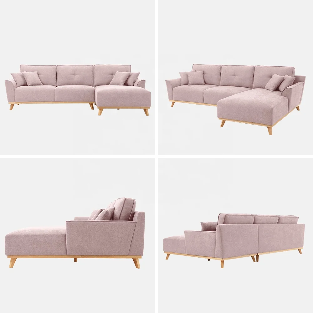 Dönüşebilir Sofa Sağ Kol Yönü Bölümülü Sol Ucu Chaise Tufted Arkası L Şekilli Kumaş Sofa Set Eşya pembe