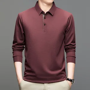 New Spring and Autumn Long-sleeved Men's T-shirt Solid Color Middle-aged Breathable Polo Shirt Male