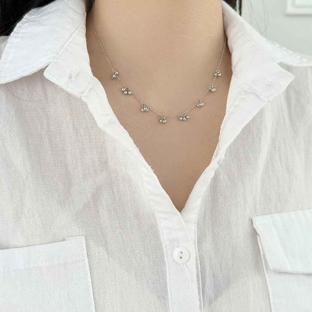 KAKODIY's uniquely designed beautifully designed 925 Sterling Silver chain multi-cluster bead pendant necklace, perfect everyday accessory for women detail 3