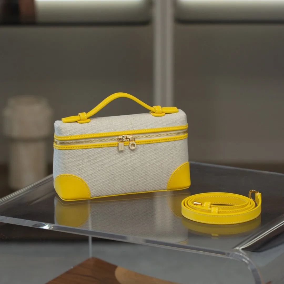 Second-generation LP19 Zipper Lunch Bag Canvas Cowhide Patchwork Tote Fashionable Crossbody Mini Bag Womens Makeup Pouch