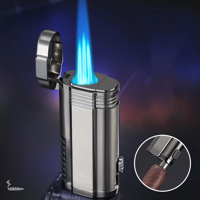 Cigar Lighter 3 Torch Jet Flame with Punch Windproof Butane Fuel Lighter No Gas 