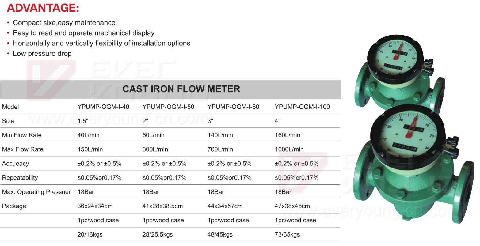 Diesel Oil Flow Meter Cast Iron Heavy Mechanical Oil Fuel Oval Gear Flow Meter
