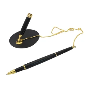 Novelty Metal Signature Ballpoint Pen Set with Fixed Strap Chain for Desk Pen Display Counter Advertising & Business Gifts