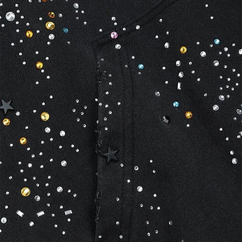Unisex Popular Fashion Men's Classic Loose Hooded Zipper Cotton Solid Color Sticky Full Rhinestones Spring Autumn Casual Hoodies gallery 2